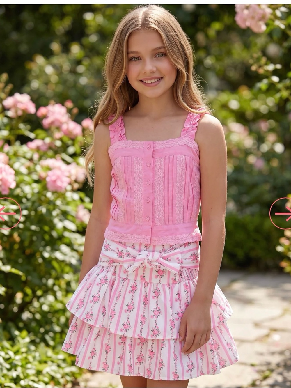 Flowers by Zoe Pink Ruffled Tank Top and Floral Tiered Skirt Set